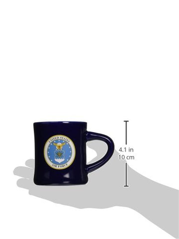 Cornell Air Force mug with blue glaze and handle view for desk use.