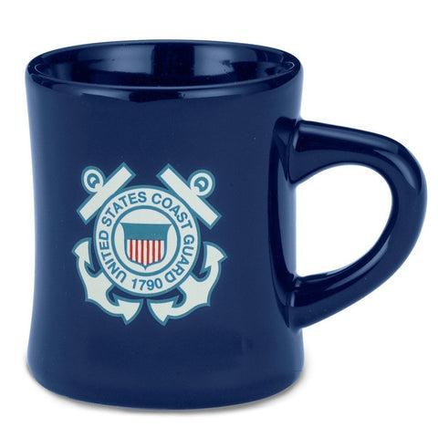 Cornell Coast Guard mug displaying navy insignia, ideal for daily coffee and display.