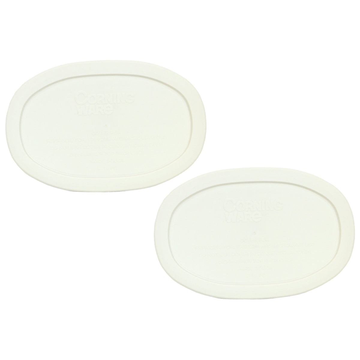 CorningWare F-15-PC oval lid, front view, secures 15-ounce leftovers.