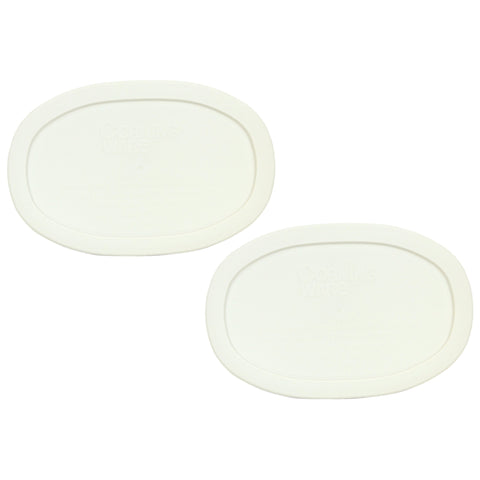 CorningWare F-15-PC oval lid, front view, secures 15-ounce leftovers.