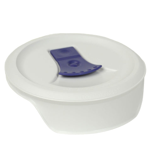 CorningWare FM-22 dishwasher-safe lid with removable vent for easy cleaning.