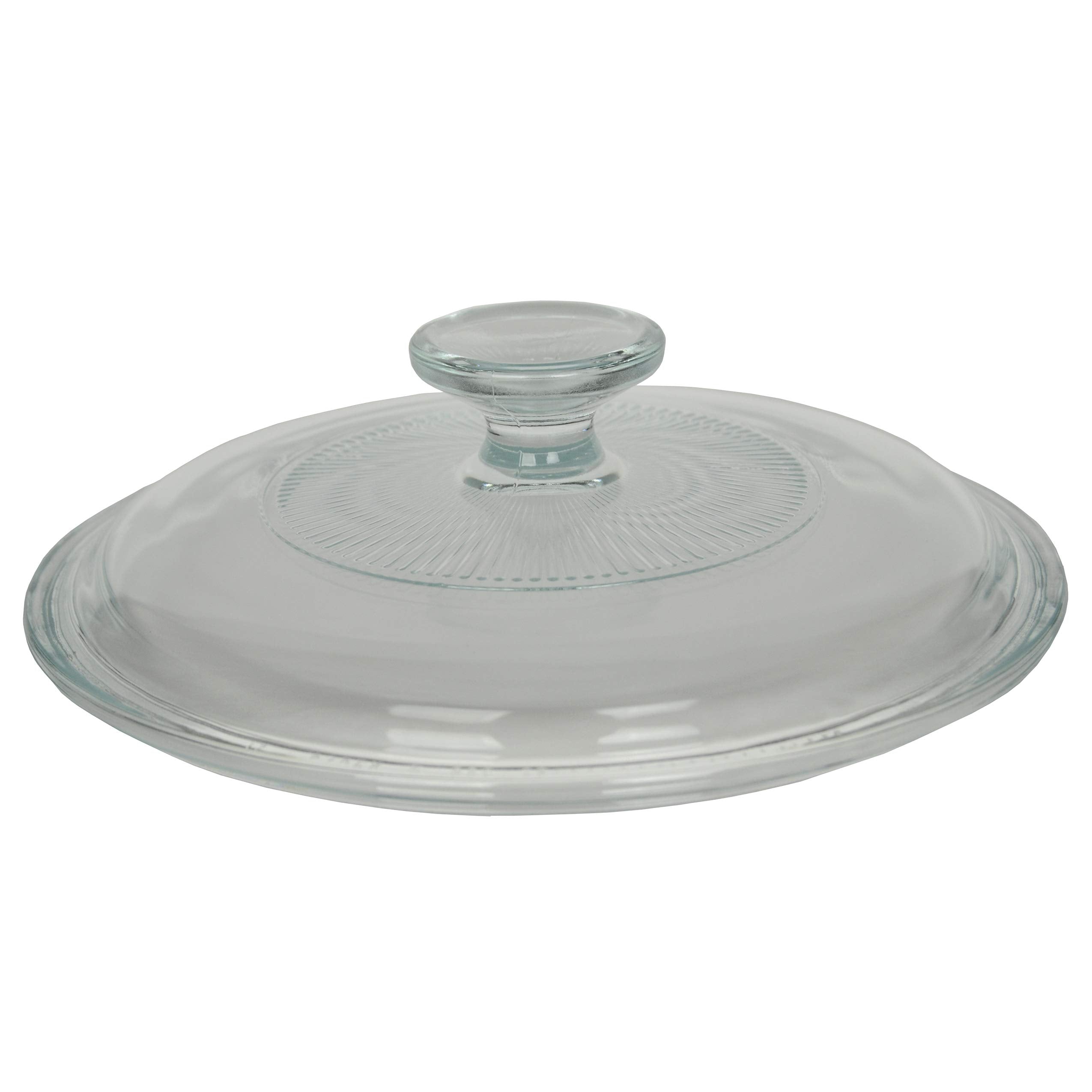 Corningware G-5C glass lid back view, ideal for fridge storage.