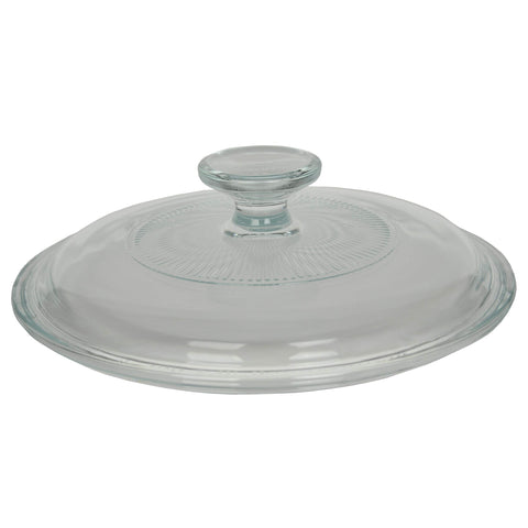 Corningware G-5C glass lid back view, ideal for fridge storage.