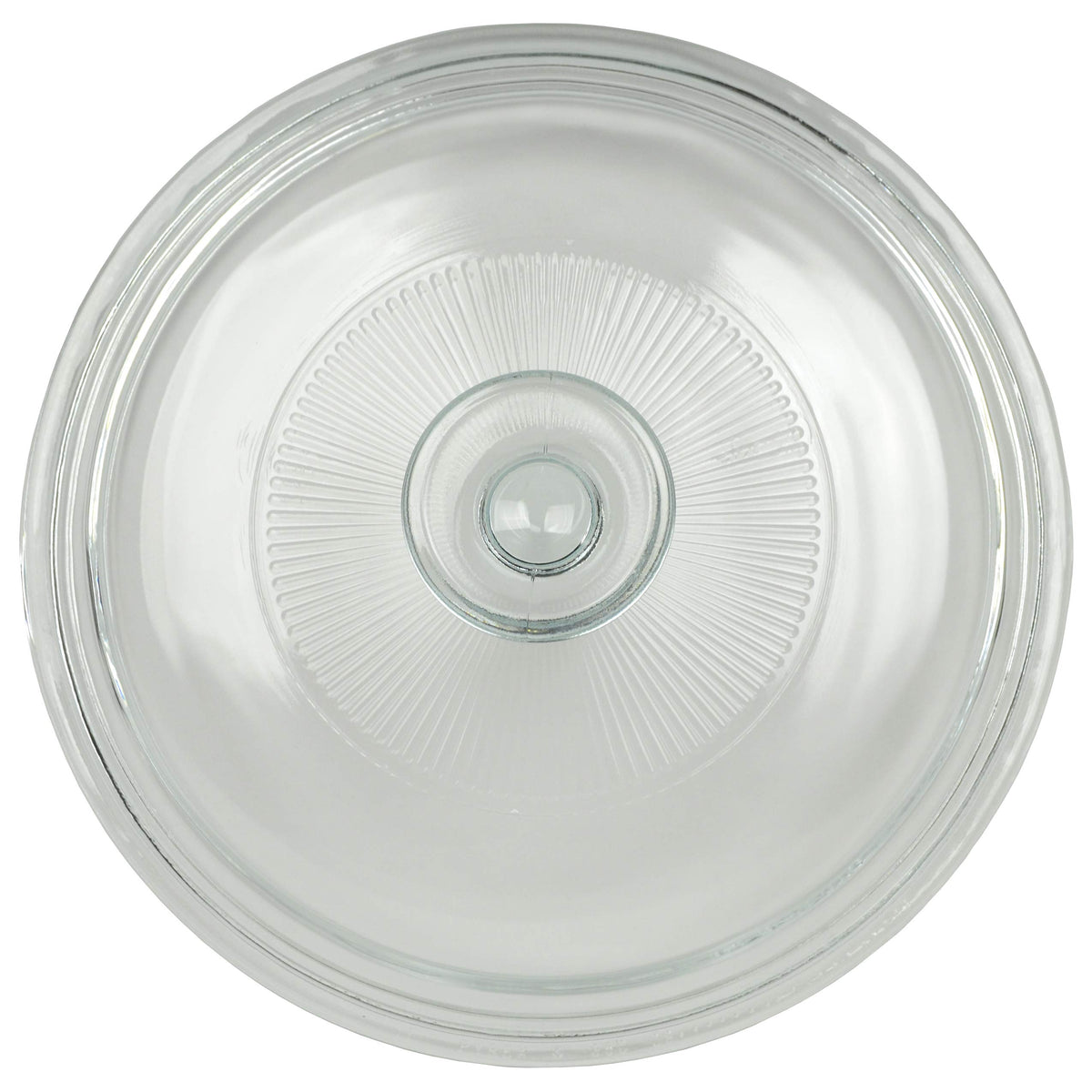 Corningware G-5C glass lid front view for 1.5-quart dish, clear and durable.