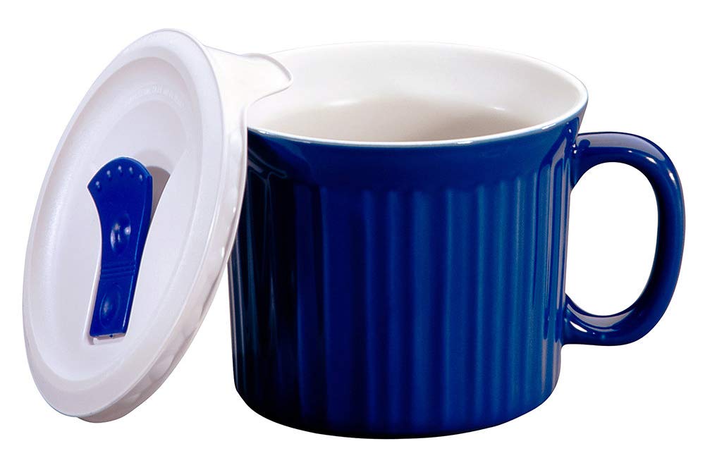 CorningWare blueberry meal mug with vibrant glaze for comforting soups