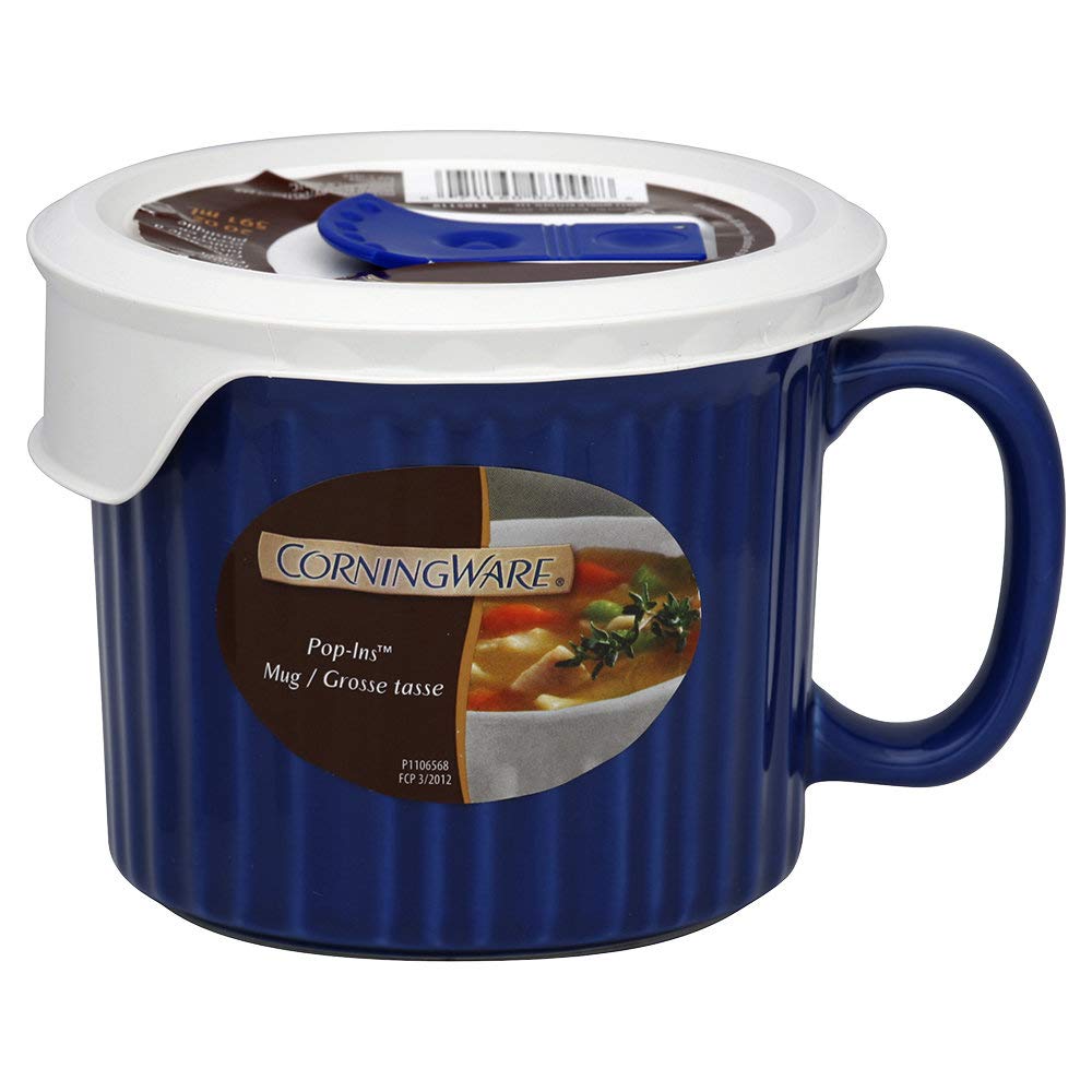CorningWare meal mug vented lid enables safe steam release during reheating