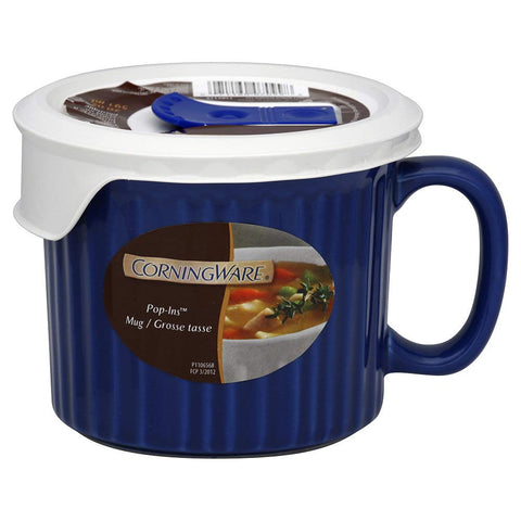 CorningWare meal mug vented lid enables safe steam release during reheating