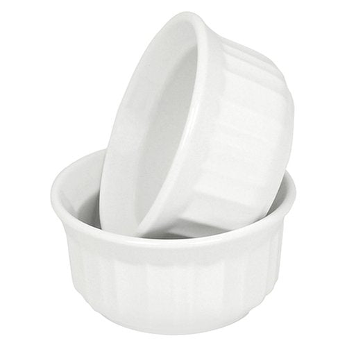 CorningWare RS4 4oz round ramekins two-pack, oven-safe and dishwasher-safe for everyday use.