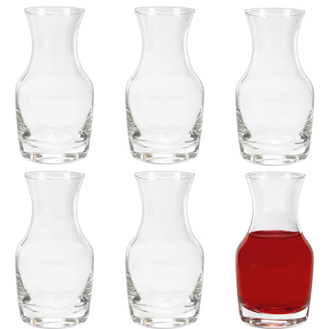 Cornucopia Brands mini wine carafes set on dining table for shared tastings