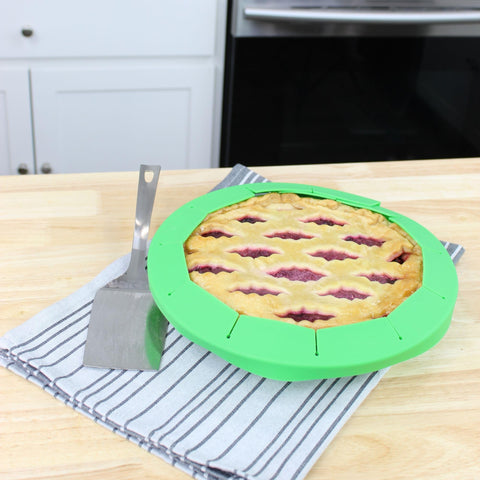 Dishwasher-safe Cornucopia Brands pie crust shield for easy cleanup