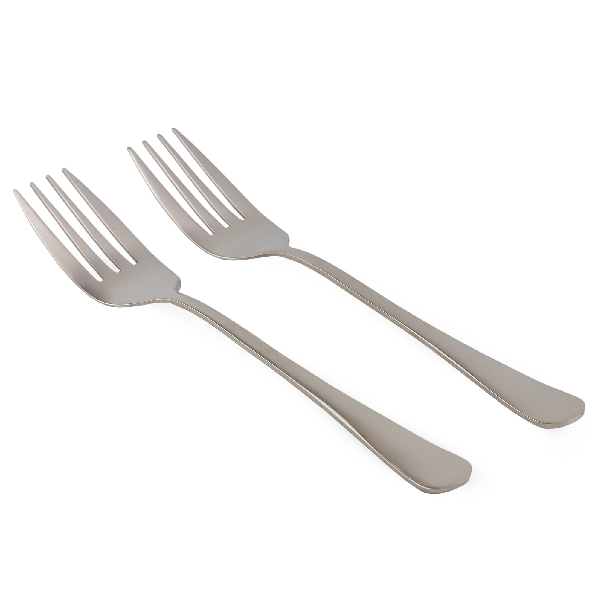 Cornucopia Brands 9-inch serving fork 2-pack, top view, durable stainless steel for buffet service.