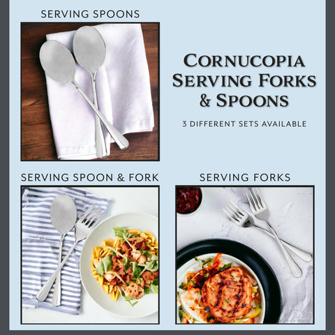Cornucopia Brands 9-inch serving fork in use for smooth transfer from tray to plate.