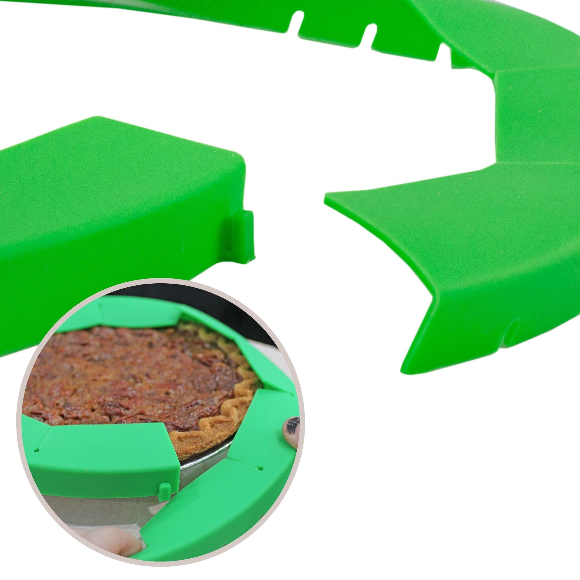 Storage-friendly green pie shield lies flat after use