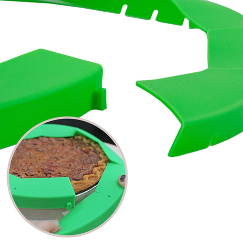 Storage-friendly green pie shield lies flat after use