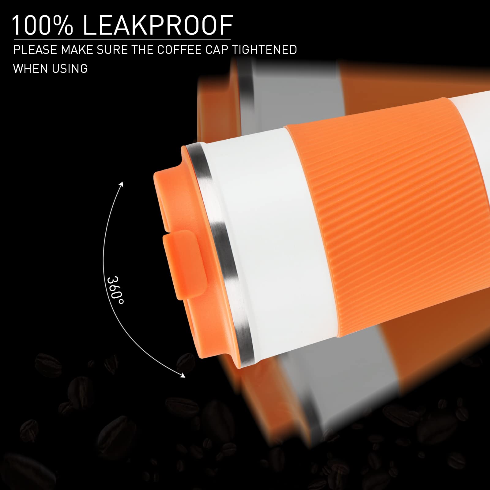 CS COSDDI orange 12oz tumbler lid-seal demonstrates spill-proof design for on-the-go sipping.