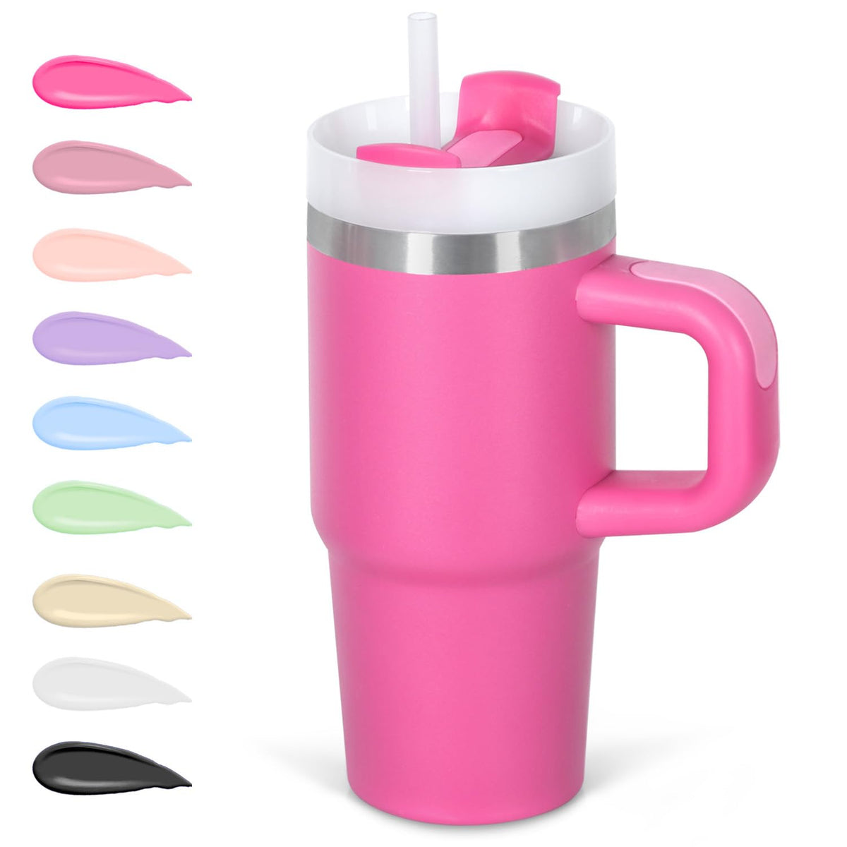 Cosictic 14oz kids tumbler hot pink with handle and straw for spill-free on-the-go hydration