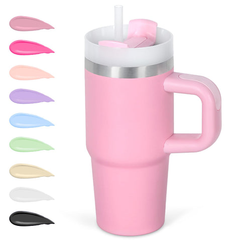 Cosictic 14oz kids tumbler pink with handle for easy grip and spill resistance.