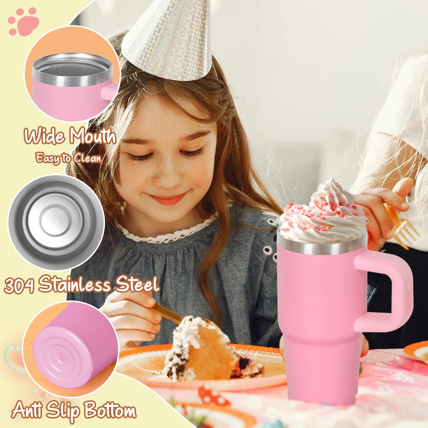 Cosictic stainless steel double-wall tumbler keeps drinks cold longer for kids.