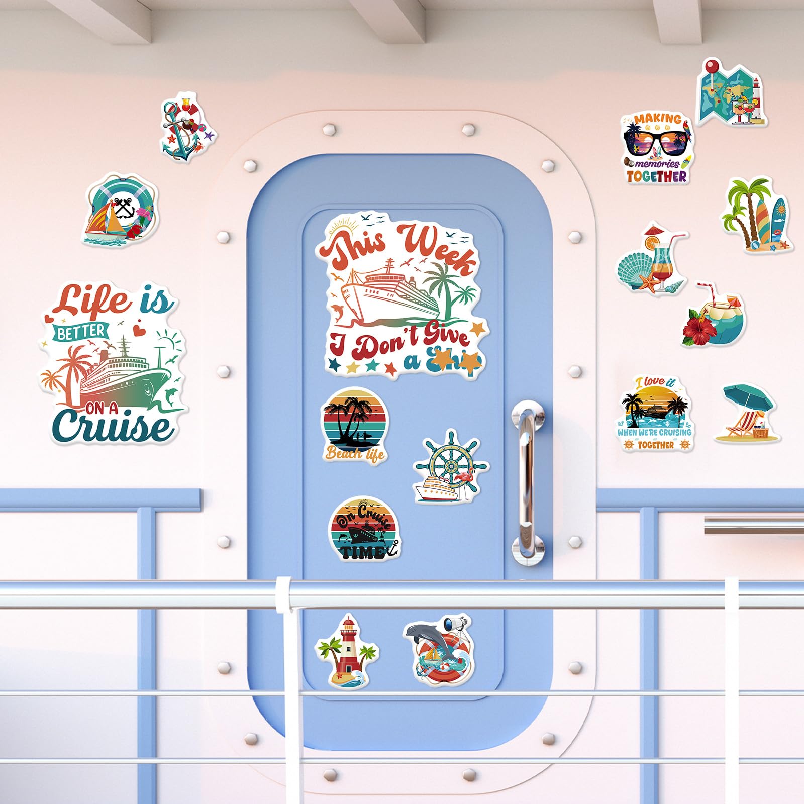 Cosmisun door magnets life buoy and ship motif for nautical style