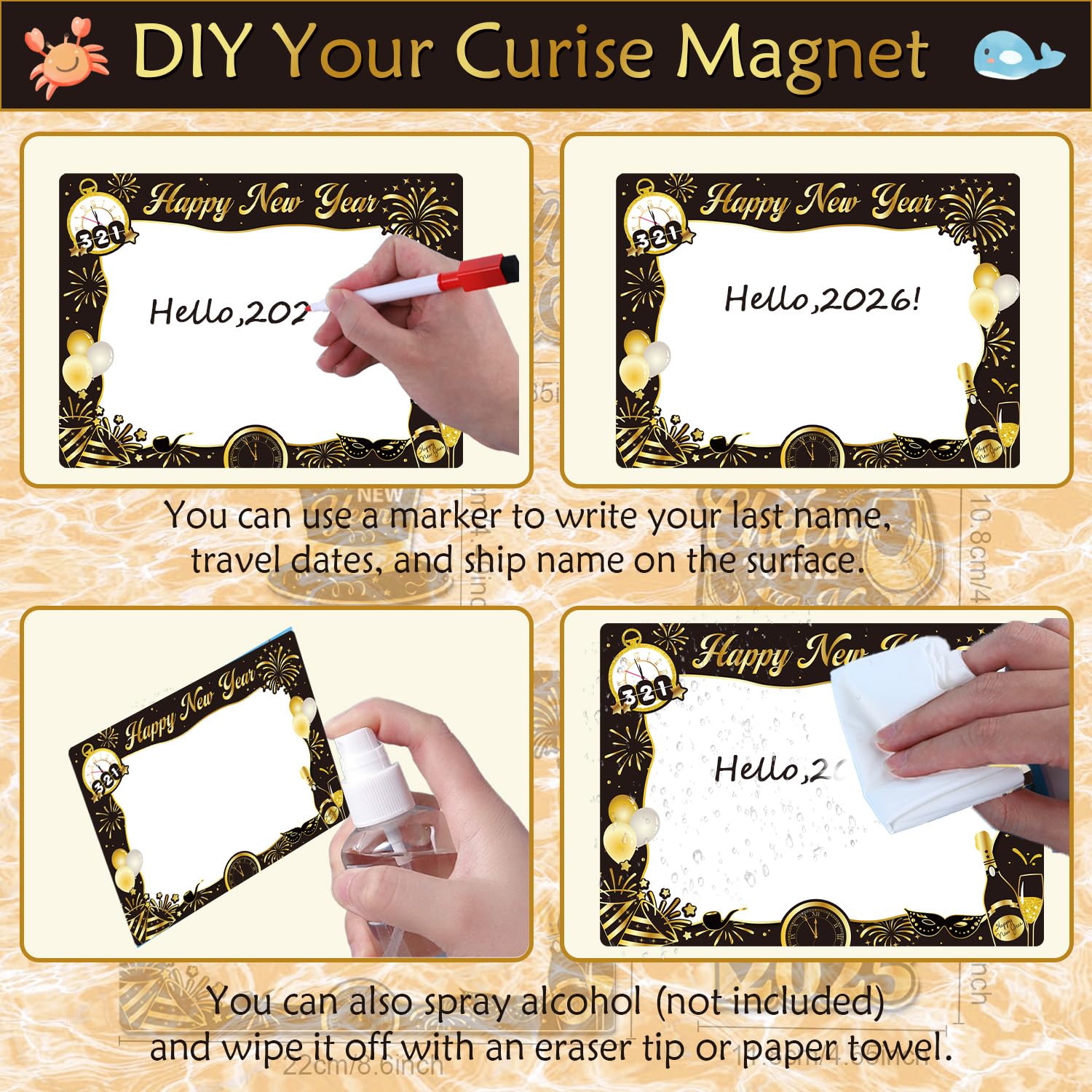 Cosmisun magnetic dry erase board ready for writing names and travel wishes