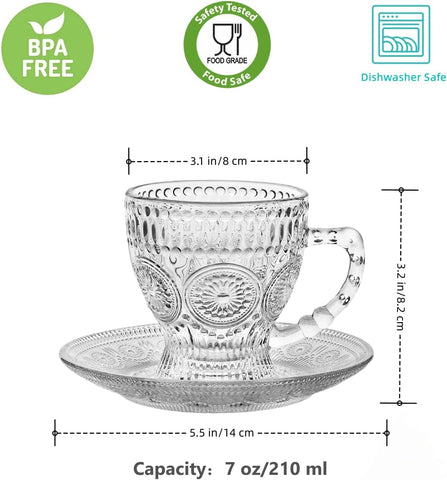 Cosnou embossed glass mugs with handles for cappuccino and latte at home.