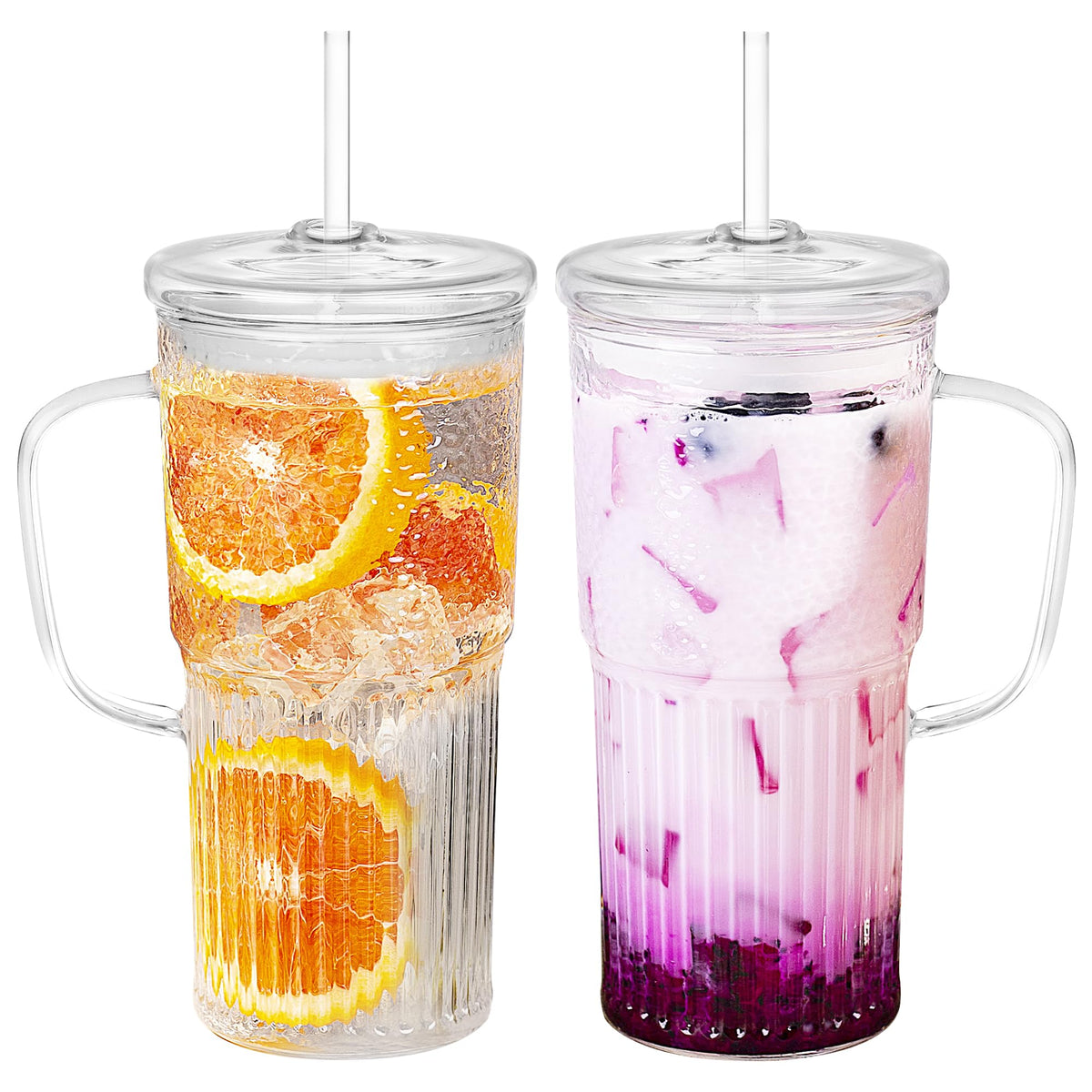 Cosnou glass tumbler with handle and lid for spill-resistant on-the-go use