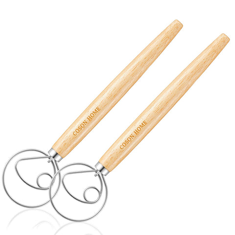 Coson Home Danish dough whisk with wooden handle for smooth mixing