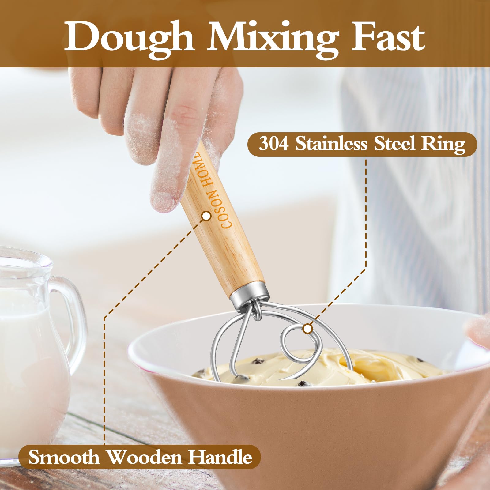 Coson Home pack of 2 Danish dough whisks ideal for batch prep
