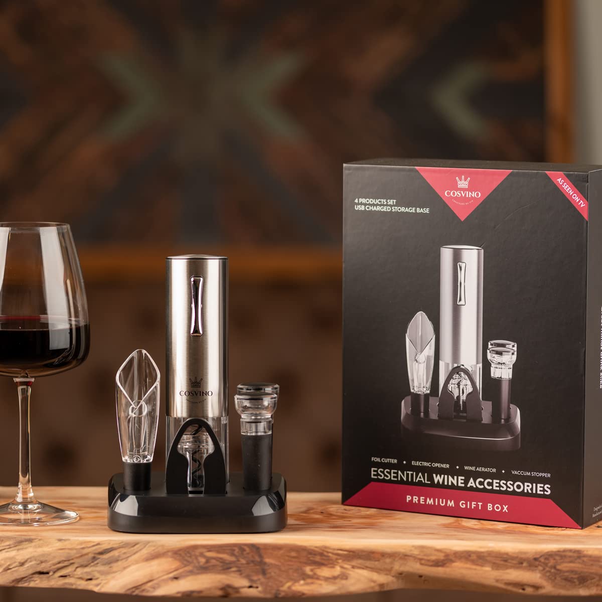 COSVINO charging base beside the opener for convenient recharge
