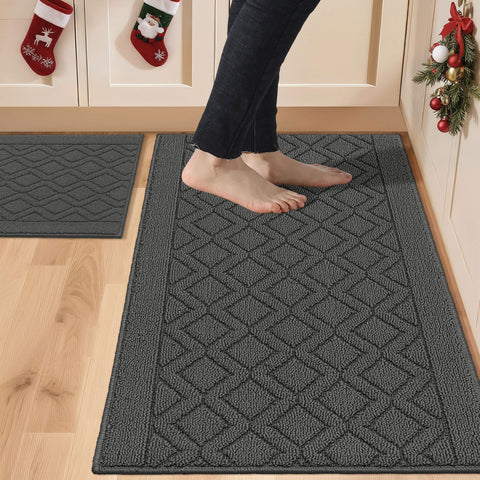 COSY HOMEER 2-piece kitchen mats in grey with anti-slip surface for safe standing.