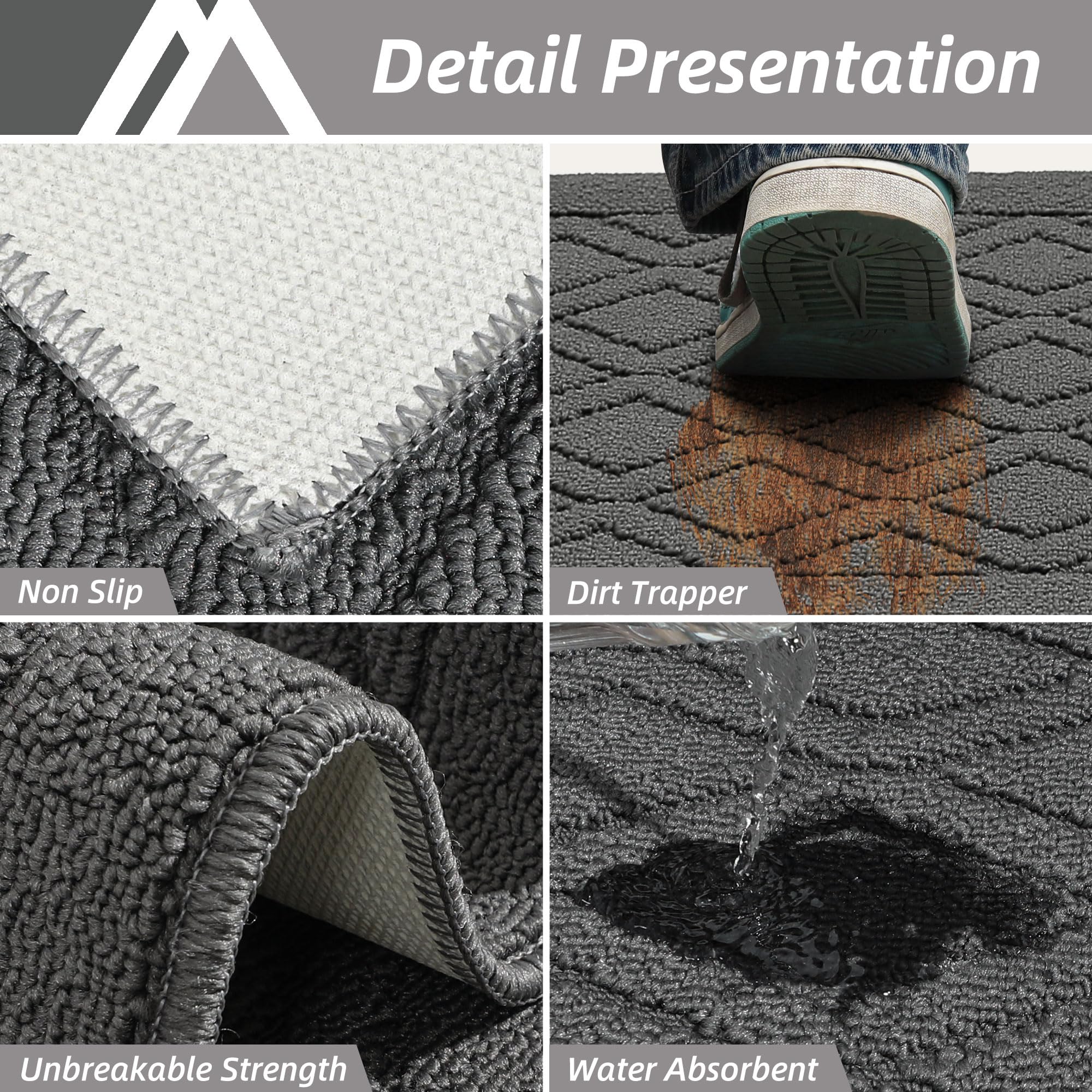 COSY HOMEER 30x20 inch mats in grey fit compact spaces with non-slip grip.