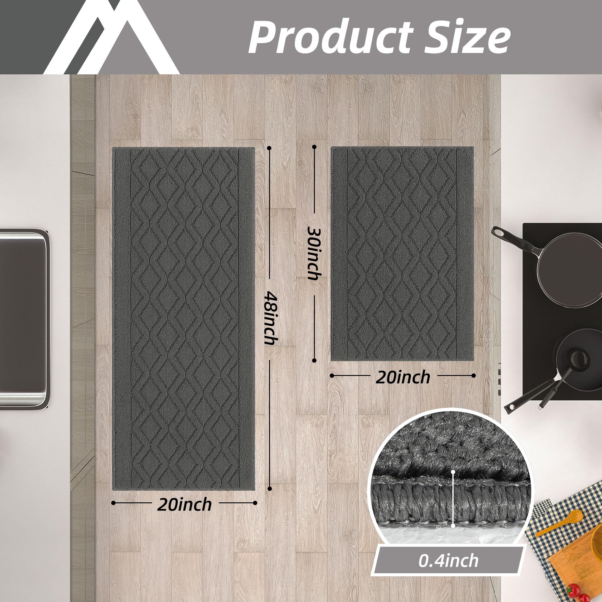 COSY HOMEER easy-care kitchen mats in grey clean up with vacuum or machine wash.