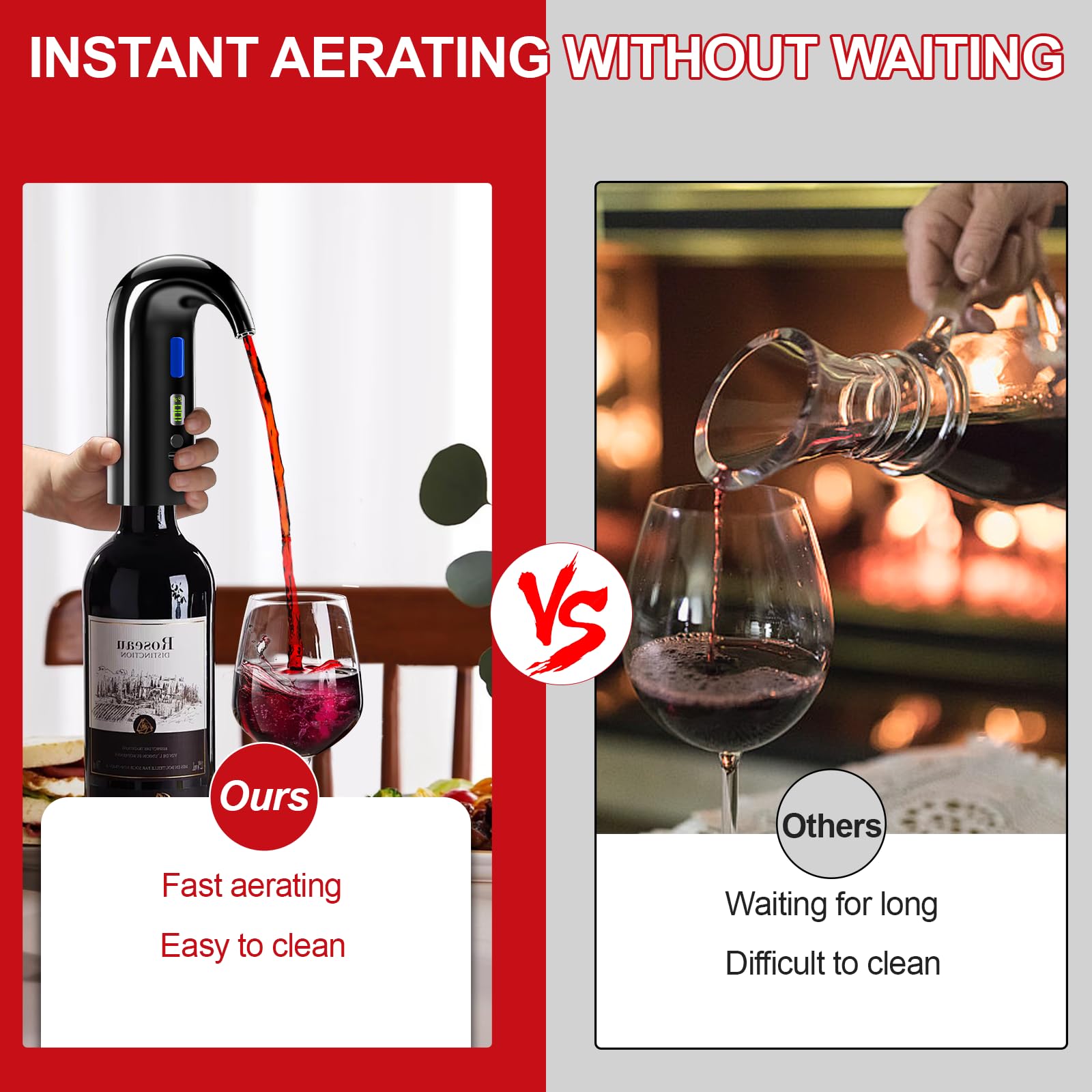 Cosyall electric wine aerator one-touch use demonstrates simple operation.