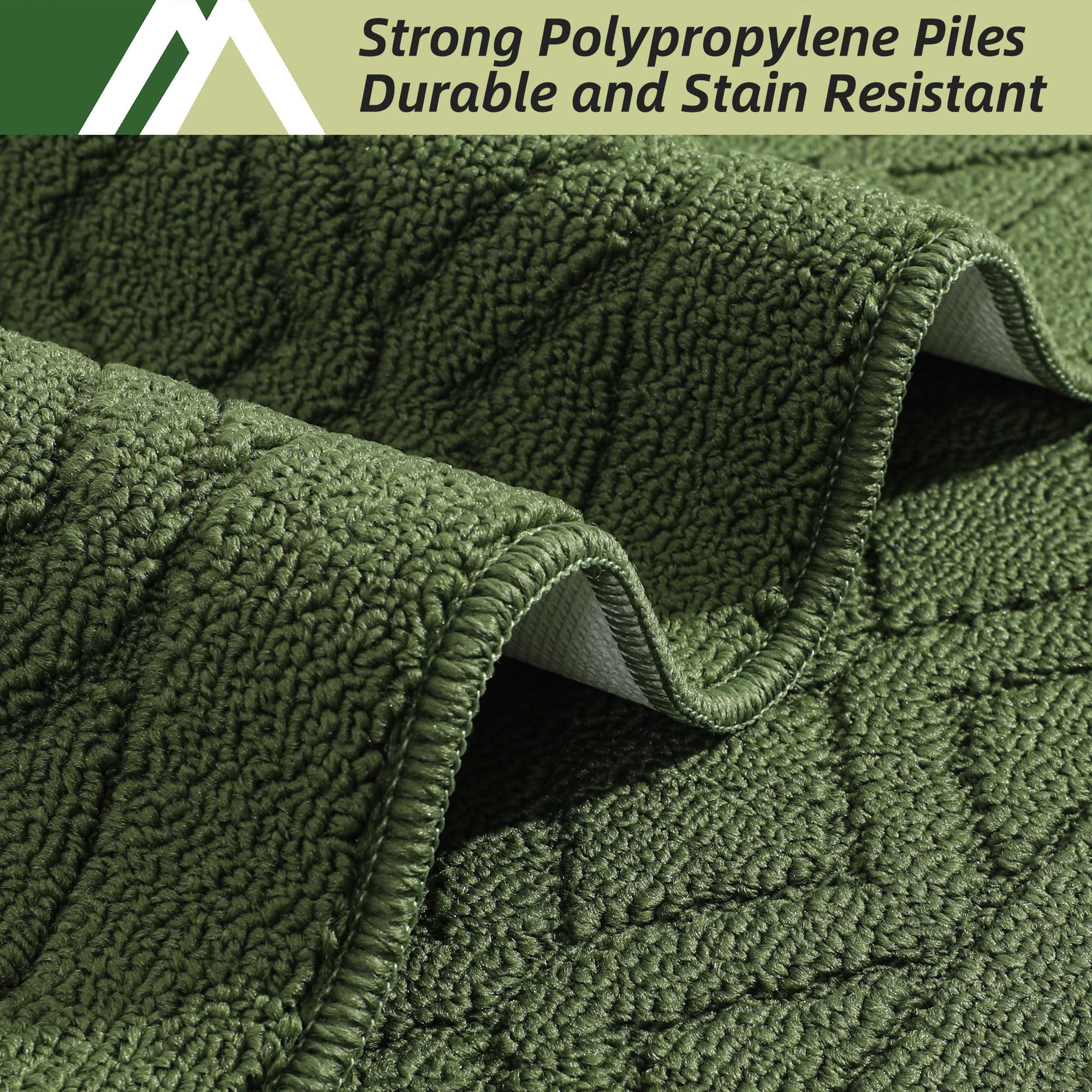 COSY HOMEER green kitchen mat close-up, machine-washable surface for easy cleaning.
