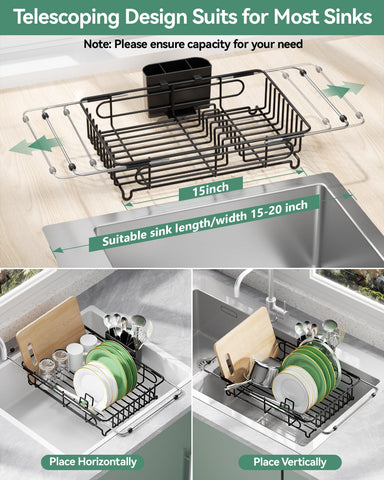 CosyPic dish drainer on counter keeps dishes air drying and organized
