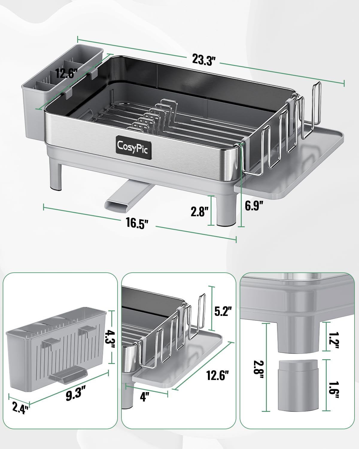 CosyPic dish drying rack 304 stainless steel durability and rust resistance.