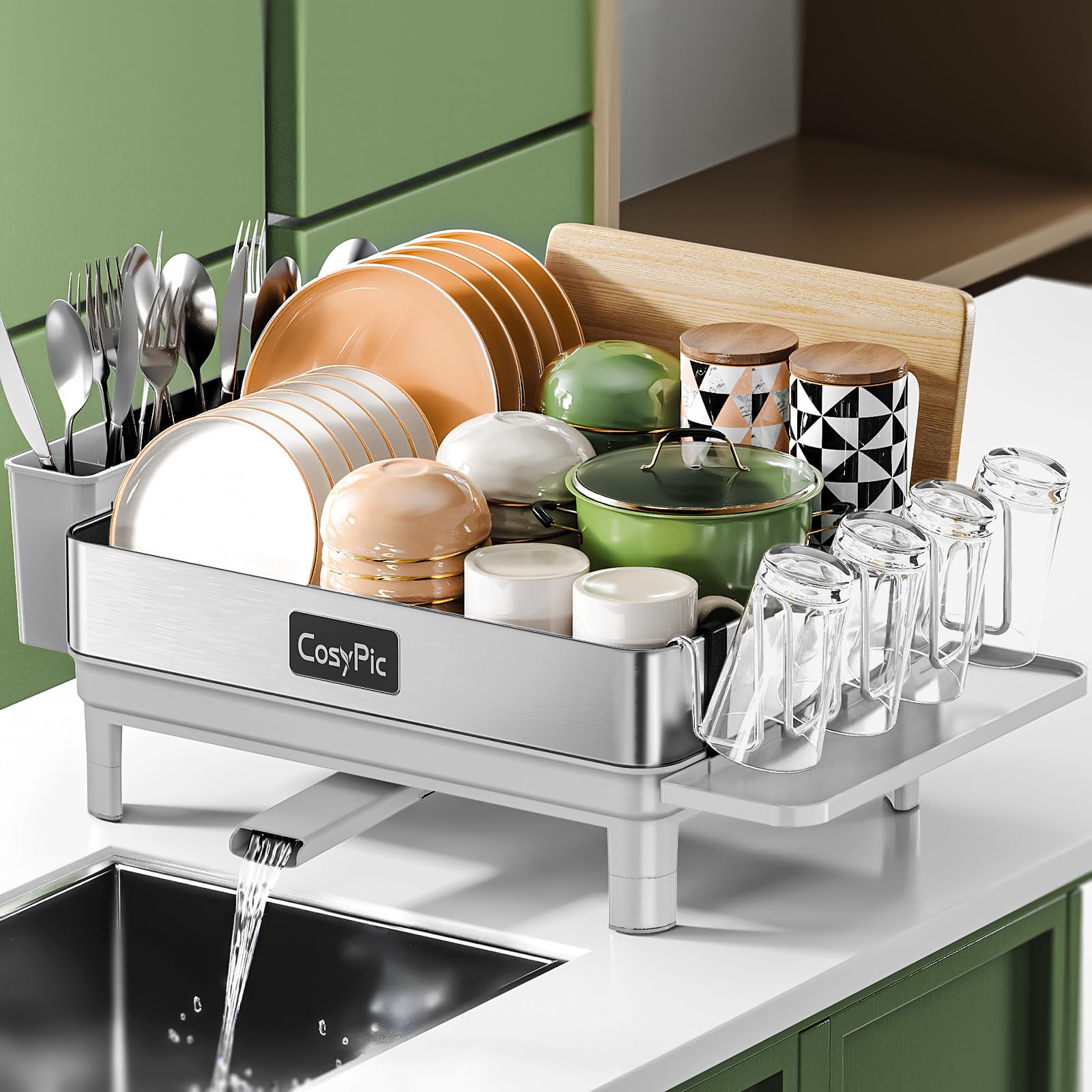 CosyPic dish drying rack assembly shows quick setup for organized countertops.