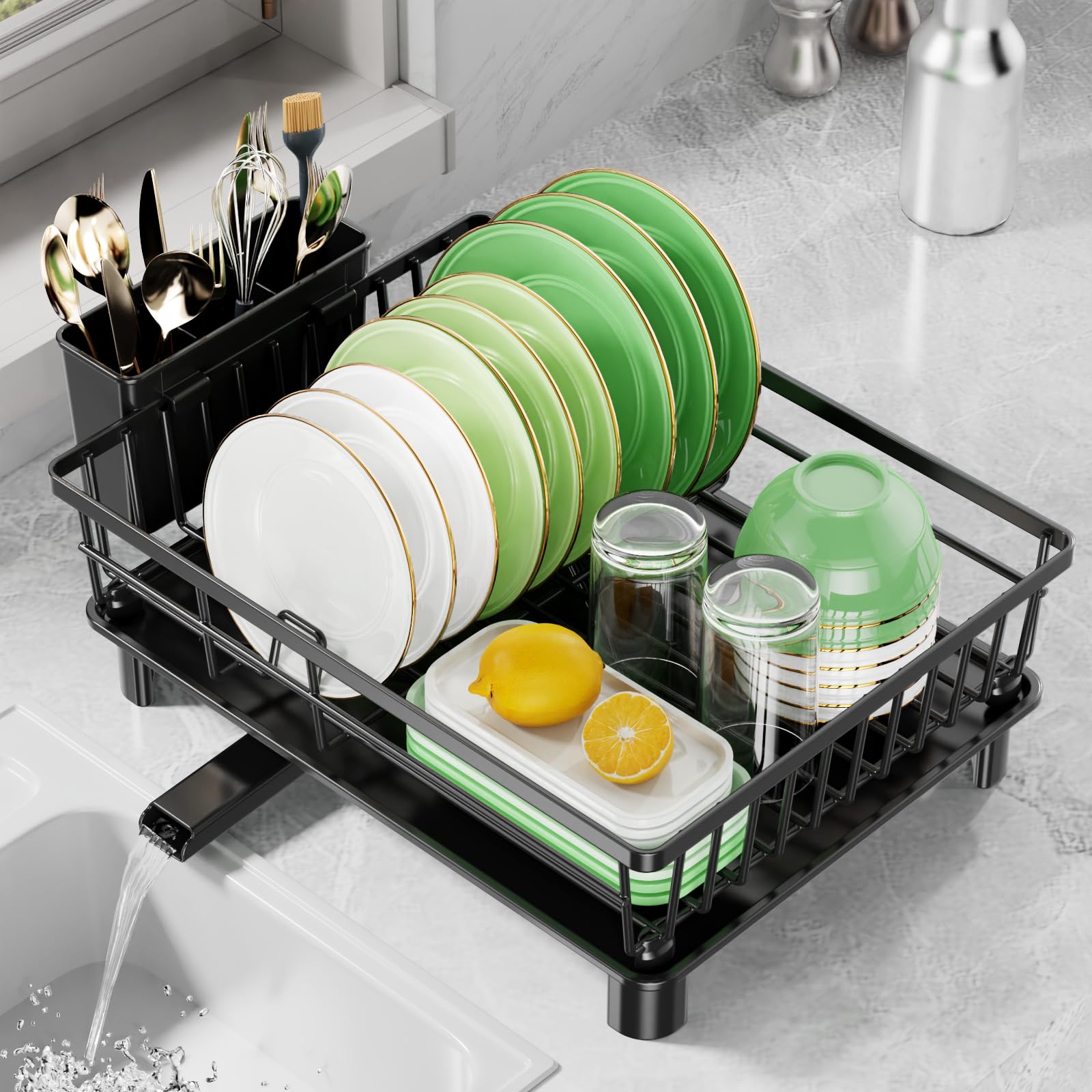 CosyPic dish drying rack on a compact countertop saves space and keeps dishes organized.