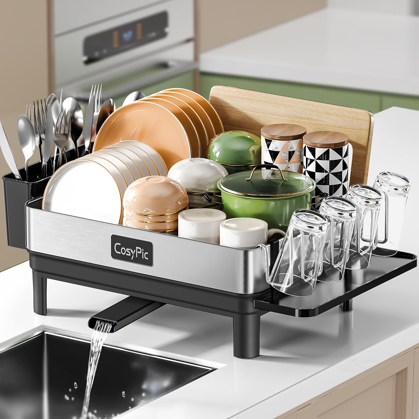 CosyPic dish rack in 304 stainless resists rust for durable use.