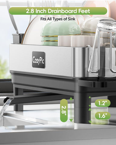 CosyPic dish rack with cup and utensil holders for organized storage.