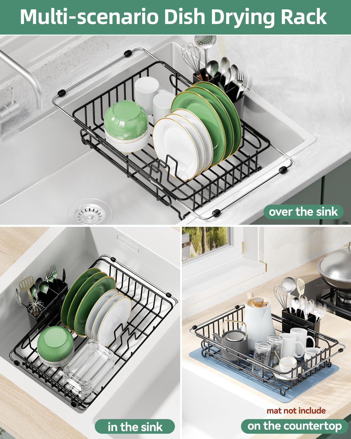 CosyPic expandable dish drying rack over sink frees counter space during prep
