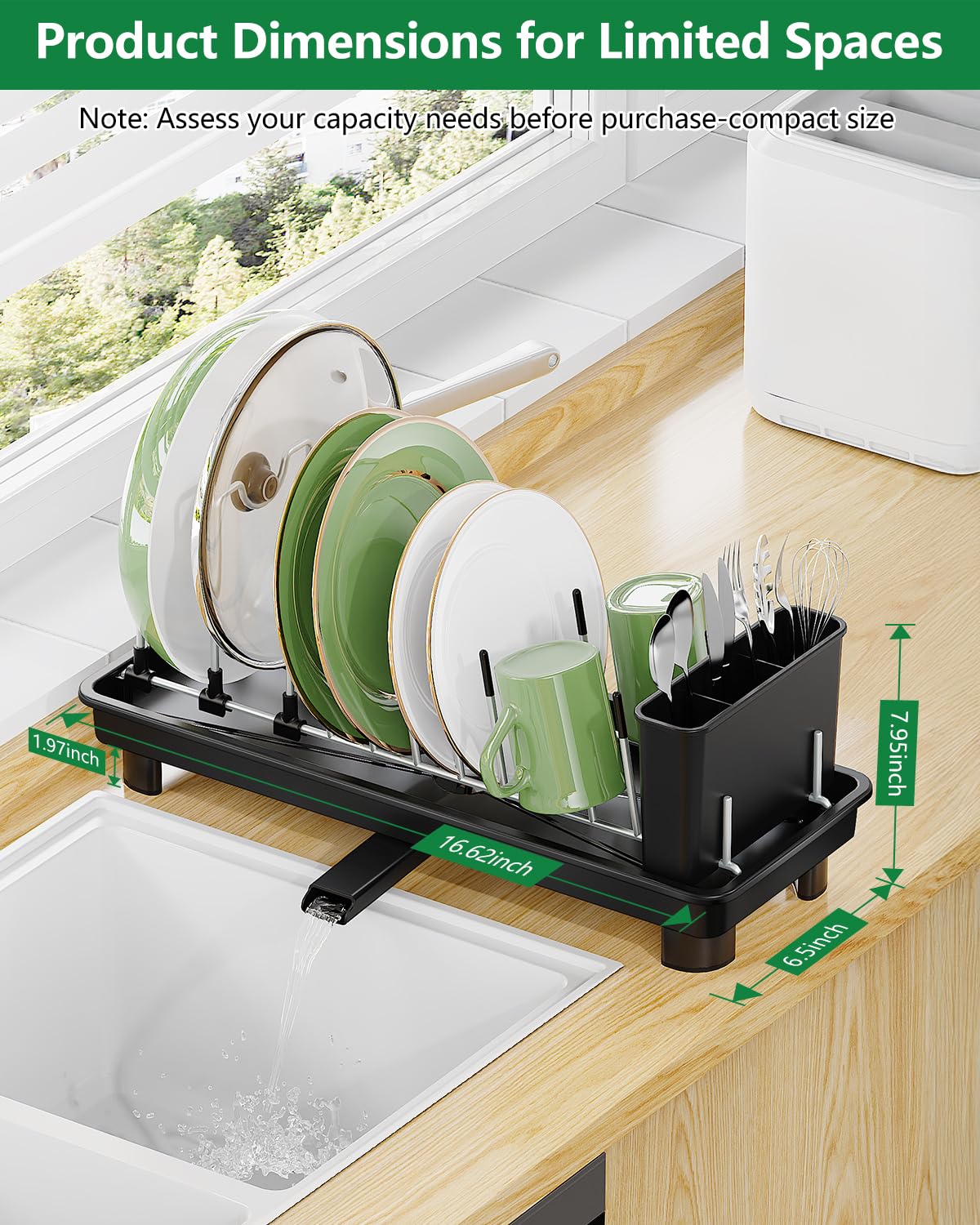 CosyPic dish rack with integrated cutlery holder keeps utensils organized on the counter