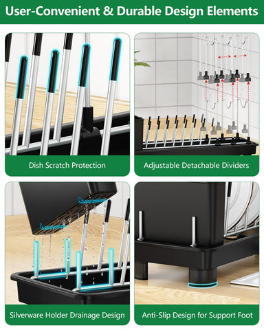 CosyPic drying rack with removable dividers reconfigures space for pots and plates
