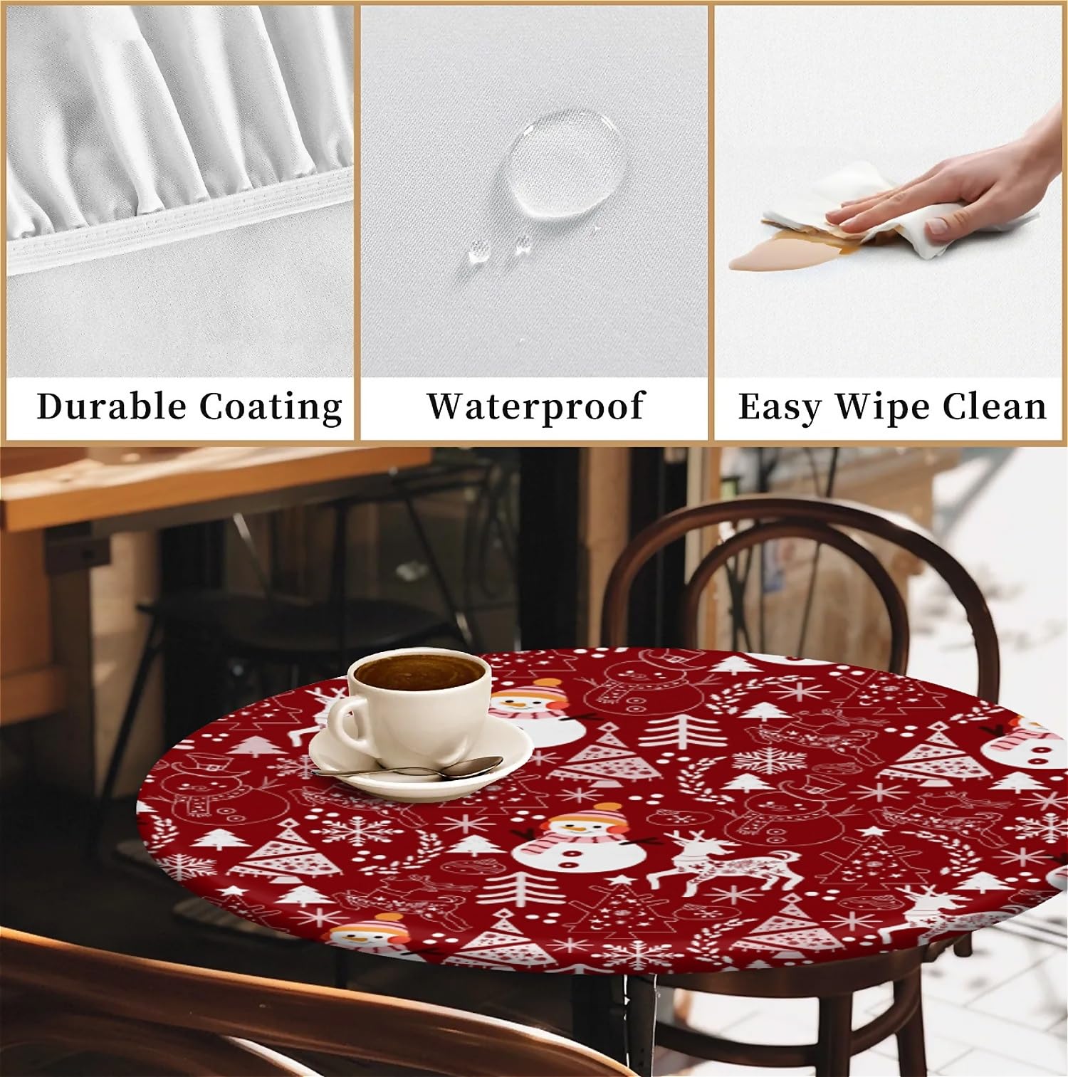 Round-table setup with the tablecloth draping neatly for a polished look