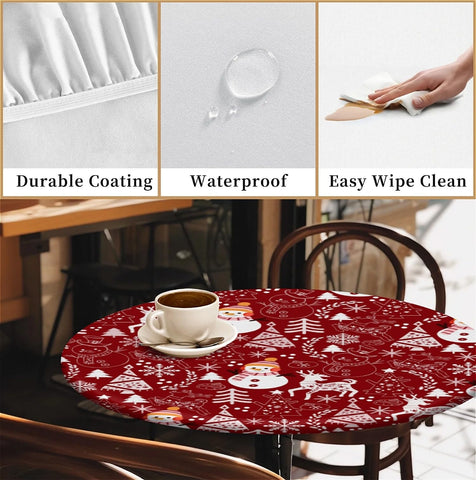 Round-table setup with the tablecloth draping neatly for a polished look
