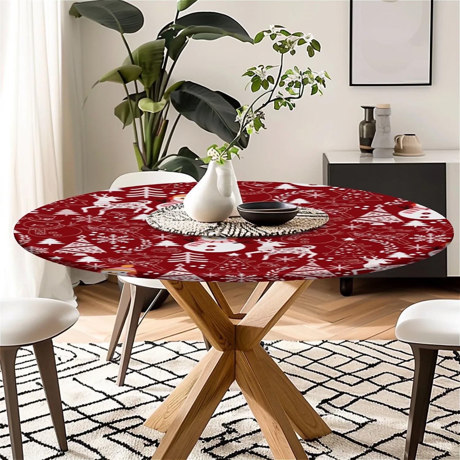 Winter party setup with COTAIL snowman design round tablecloth