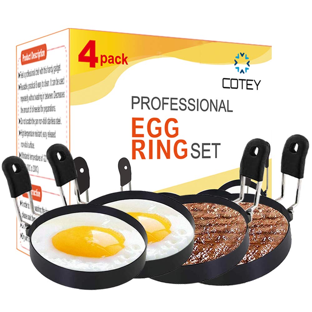 COTEY egg rings close-up on nonstick surface for easy release.