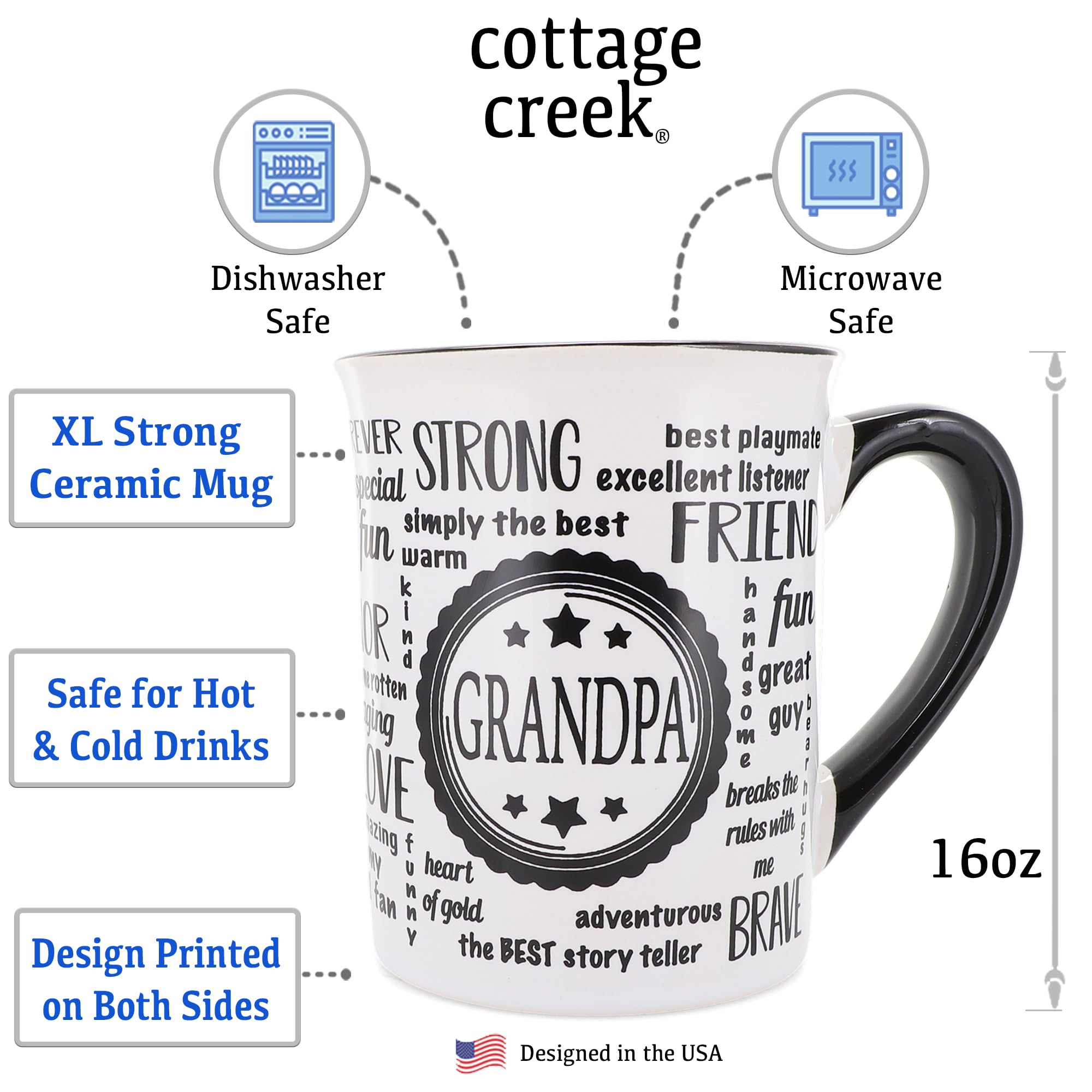 Cottage Creek double-sided-grandpa-mug viewed from multiple angles for display