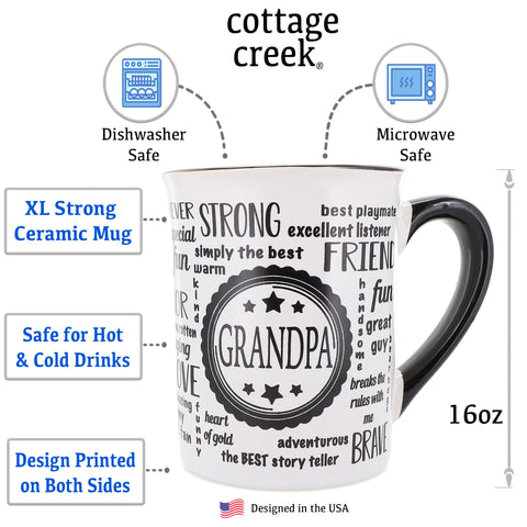 Cottage Creek double-sided-grandpa-mug viewed from multiple angles for display