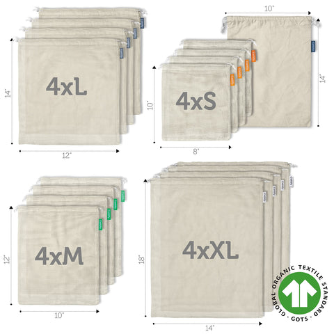Cottify cotton mesh bags drawstring closeup shows durable stitching.